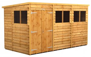 Power 12x6 Pent Garden Shed Overlap - Double Door